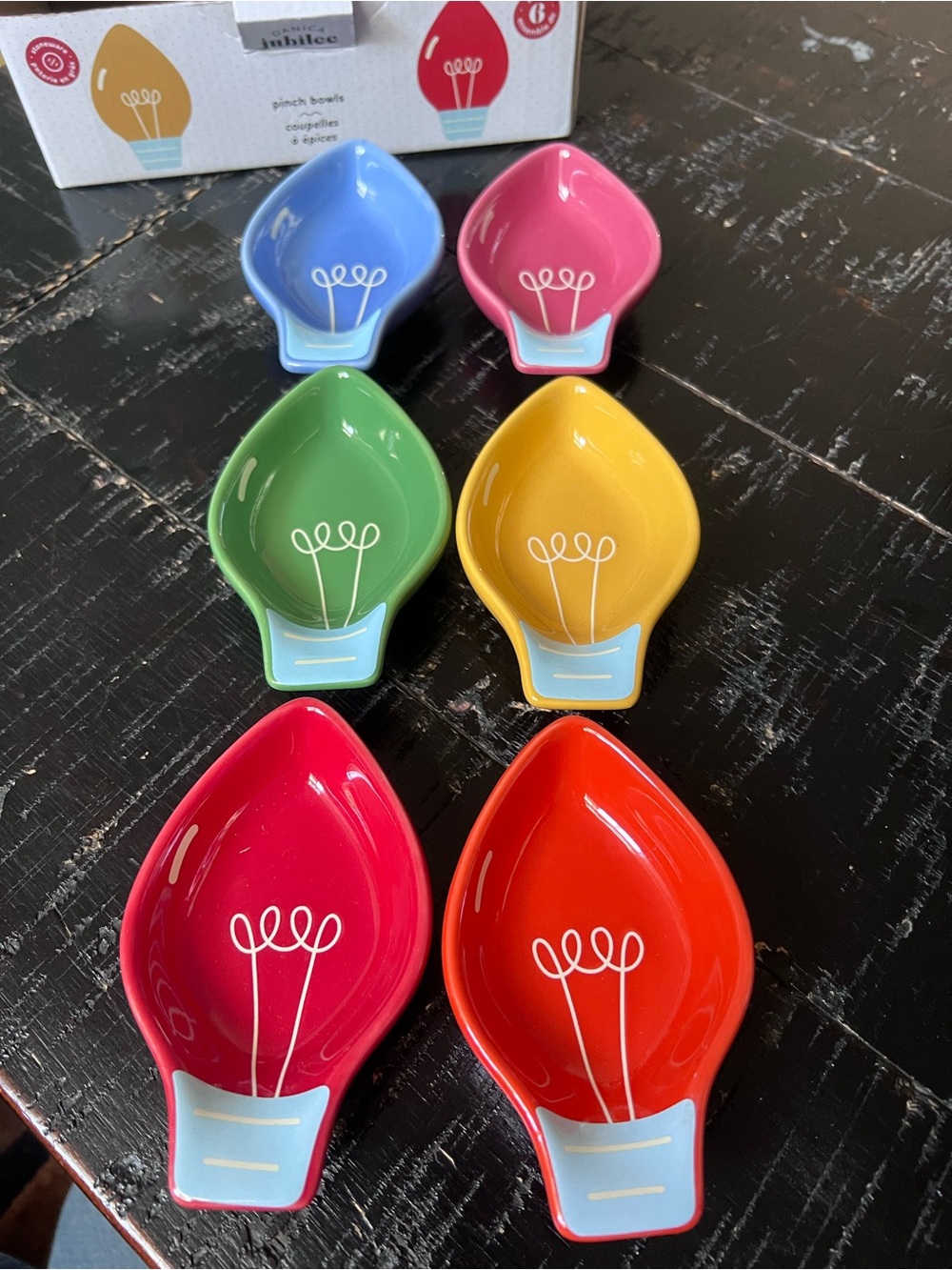 Danica Jubilee Colorful Ceramic Light Bulb Pinch Bowls Set of 6 New In Box - Picture 3 of 7